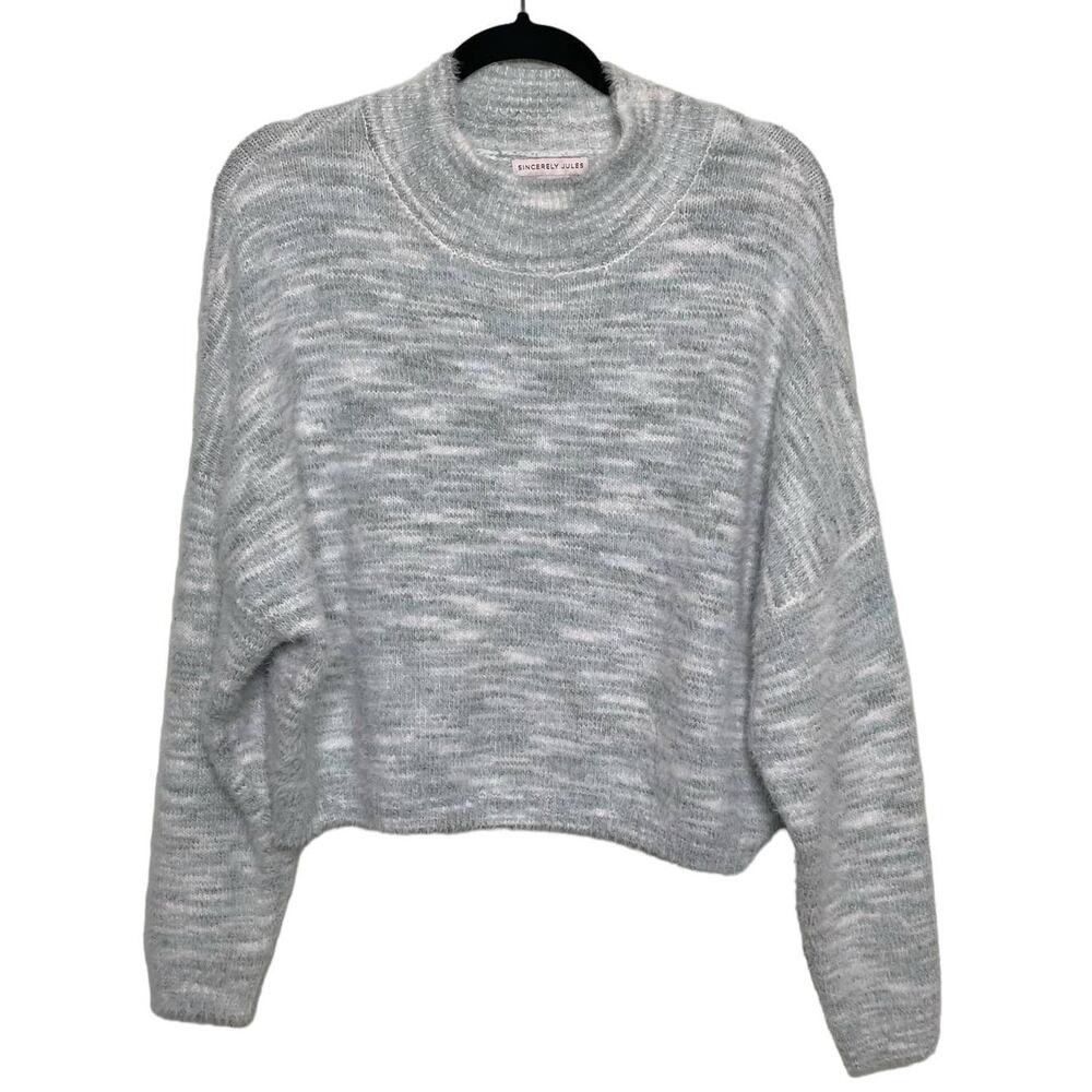 Sincerely Jules Knit Sweater Drop Shoulder Long Sleeve Mock Neck Cropped Gray M